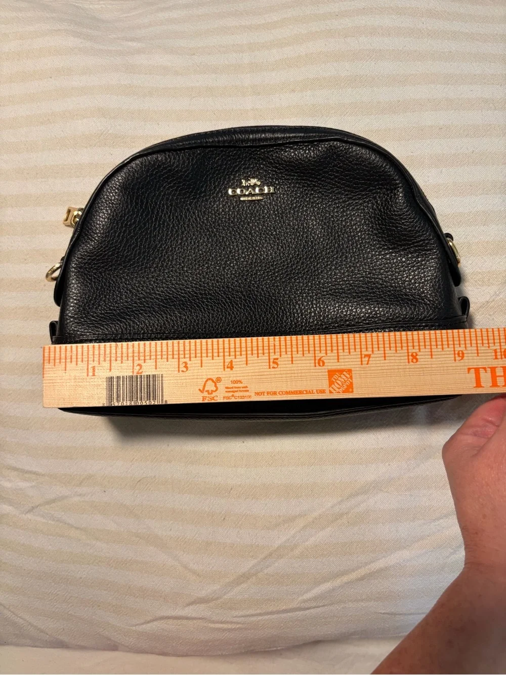 COACH F76673 Black Pebble Leather Zip Top Dome Clutch Purse - No Strap